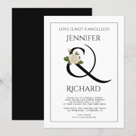 Elegante ampersand roos zwart wit virtual bruiloft kaart