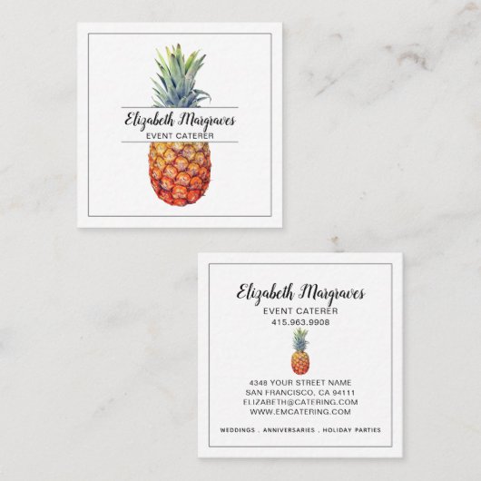 Elegante ananas event planner en cateraar vierkante visitekaartje (Voorkant / Achterkant)