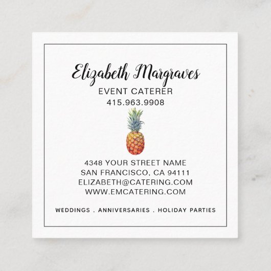 Elegante ananas event planner en cateraar vierkante visitekaartje (Achterkant)