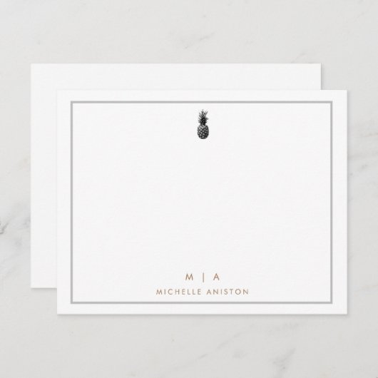 Elegante ananas Modern Monogram Classic Custom Notitiekaartje (Voorkant / Achterkant)