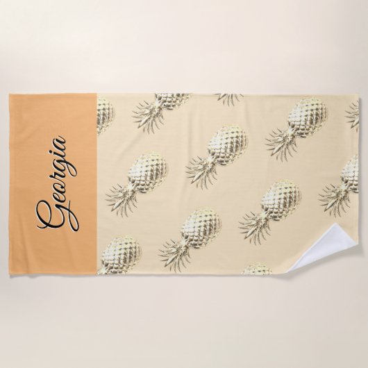 Elegante ananas Patterned Custom Name Peach Strandlaken (Voorkant)