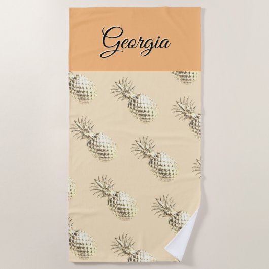 Elegante ananas Patterned Custom Name Peach Strandlaken (Voorkant)