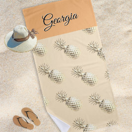 Elegante ananas Patterned Custom Name Peach Strandlaken