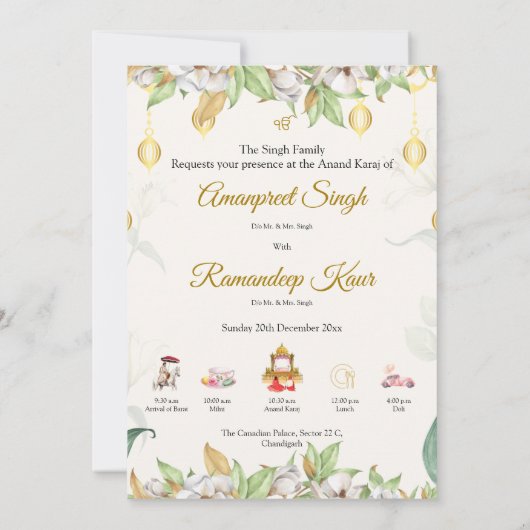 Elegante Anand Karaj uitnodigingskaart Kaart (Achterkant)