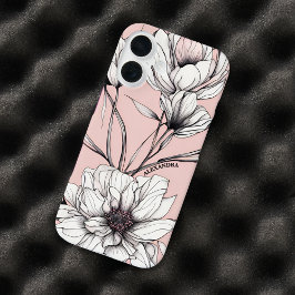 Elegante Anemone Bloemen Custom Naam iPhone 16 Hoesje