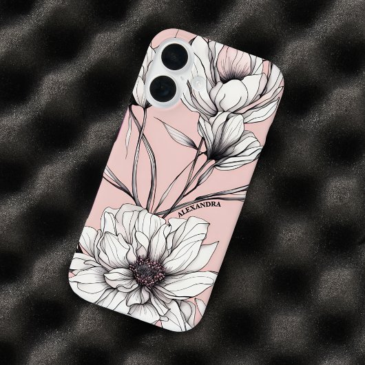 Elegante Anemone Bloemen Custom Naam iPhone 16 Hoesje