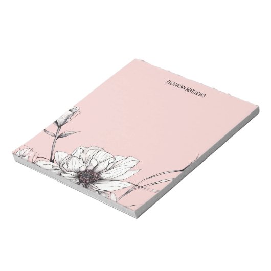 Elegante Anemone Bloemen Custom Naam Notitieblok (Linkerzijde)