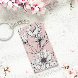 Elegante Anemone Bloemen Custom Naam Sleutelhanger