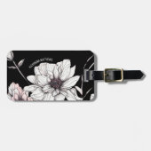 Elegante Anemone Bloemen Custom Naam Zwart Bagagelabel (Voorkant horizontaal)
