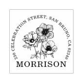 Elegante Anemone Bloemen Naam Rond Retouradres Rubberstempel (Afrduk)