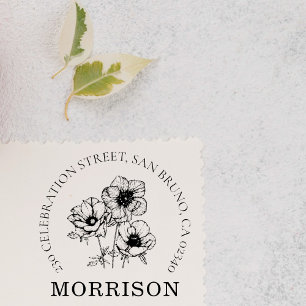 Elegante Anemone Bloemen Naam Rond Retouradres Zelfinktende Stempel