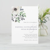 Elegante Anemone & Navy Winter Berries Bruiloft Kaart (Staand voorkant)