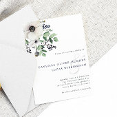Elegante Anemone & Navy Winter Berries Bruiloft Kaart