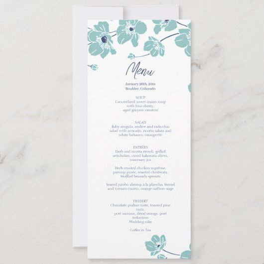 Elegante Anemoon Bloem Bruiloft Menu Kaart (Voorkant)
