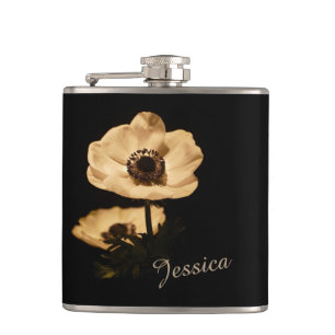 Elegante Anemoon Bloem Zwarte Gepersonaliseerde Heupfles