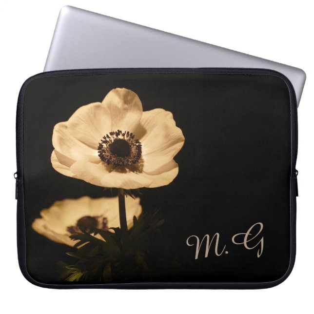 Elegante Anemoon Bloemen Initialen Laptop Sleeve (Voorkant)
