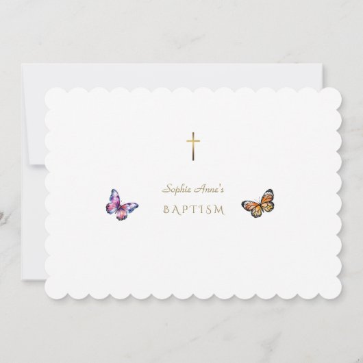 Elegante Anemoon Vlinder Meisje Foto Doop Kaart (Achterkant)