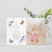 Elegante Anemoon Vlinder Meisje Foto Doop Kaart (Staand voorkant)