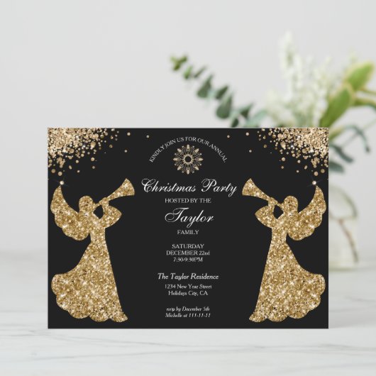 Elegante Angel Christmas Family Dinner Party Kaart (Staand voorkant)