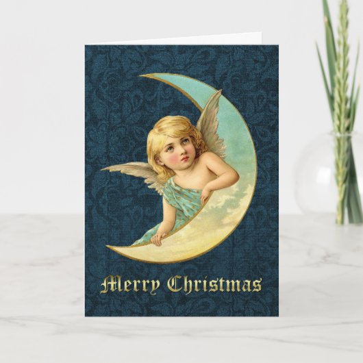 Elegante  Angel & Moon Custom Christmas Feestdagen Kaart (Voorkant)