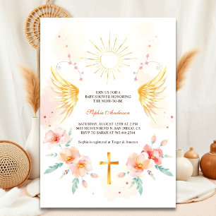 Elegante Angel Wings Christelijk Cross Baby shower Kaart