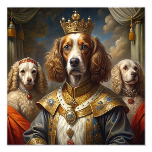 Elegante Animal Theme Royal Dogs Olieverfschilderi Foto Afdruk (Voorkant)