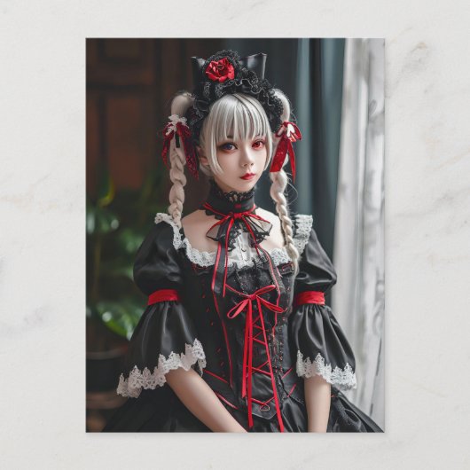 Elegante Anime Maid met Kattenoren Briefkaart (Voorkant)