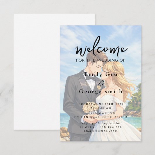Elegante Anime Trouw Uitnodiging (Voorkant / Achterkant)