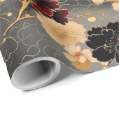 Elegante anjer | Rood & Goud Bloemen op Grijs Cadeaupapier (Rol Hoek)