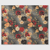 Elegante anjer | Rood & Goud Bloemen op Grijs Cadeaupapier (Vlak)