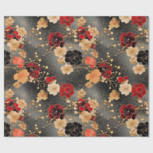 Elegante anjer | Rood & Goud Bloemen op Grijs Cadeaupapier (Vlak)