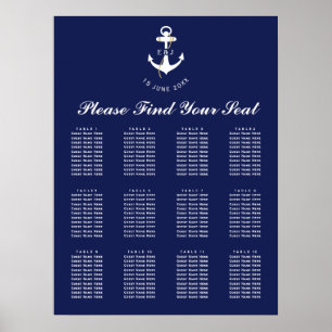 Elegante anker-huwelijksstoelindeling met nautisch poster