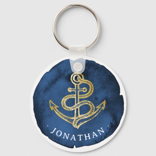 Elegante anker in waterverf nautische naam navybla sleutelhanger (Voorkant)