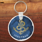 Elegante anker in waterverf nautische naam navybla sleutelhanger (Voorkant)