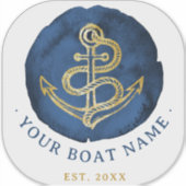 Elegante anker in waterverf nautische naam navybla sticker (Voorkant)