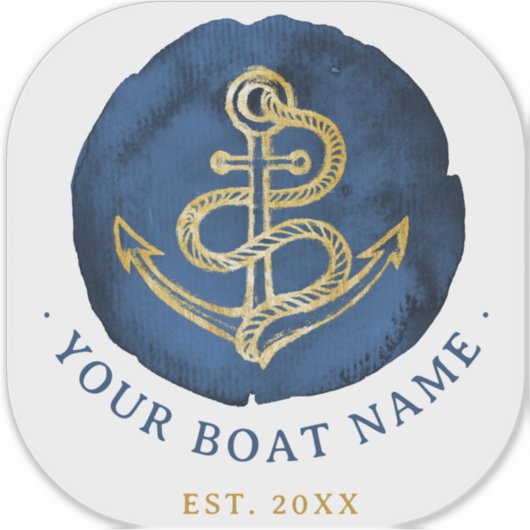 Elegante anker in waterverf nautische naam navybla sticker (Voorkant)