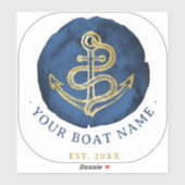 Elegante anker in waterverf nautische naam navybla sticker (Vel)