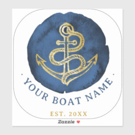 Elegante anker in waterverf nautische naam navybla sticker