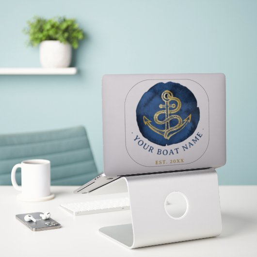 Elegante anker in waterverf nautische naam navybla sticker (Laptop op bureau)