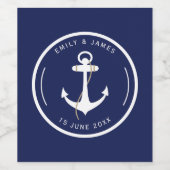 Elegante Anker Marine & Witte Nautische Huwelijk Wijn Etiket (Enkel label)