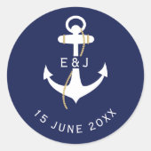 Elegante anker nautische huwelijksinitiaal ronde sticker (Voorkant)