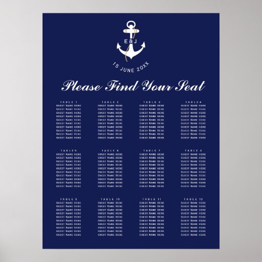 Elegante Anker Nautische Trouwstoel Grafiek Poster (Voorkant)