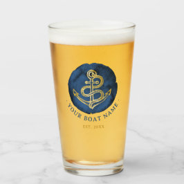 Elegante anker waterverf nautische naam navyblauw glas
