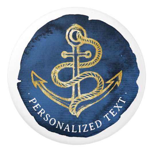 Elegante anker waterverf nautische naam navyblauw keramische knop (Voorkant)