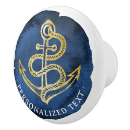 Elegante anker waterverf nautische naam navyblauw keramische knop