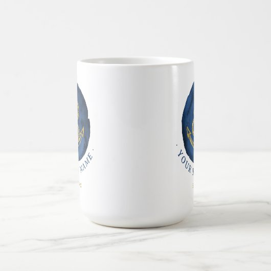 Elegante anker waterverf nautische naam navyblauw koffiemok (Center)