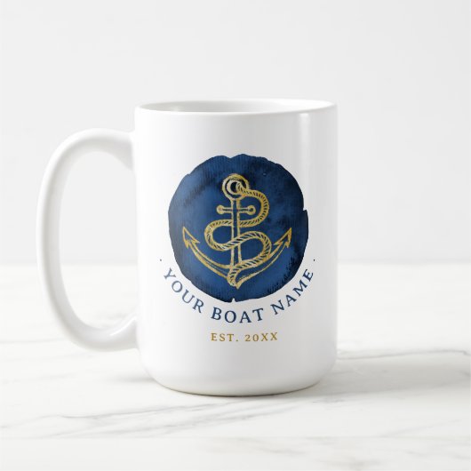 Elegante anker waterverf nautische naam navyblauw koffiemok (Links)