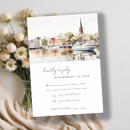 Elegante Annapolis Maryland Waterverf bruiloft RSVP Kaartje