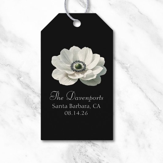 Elegante Annoom Bloem Bruiloft Zwart & Wit Cadeaulabel