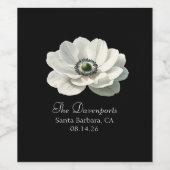 Elegante Annoom Bloem Bruiloft Zwart & Wit Wijn Etiket (Enkel label)